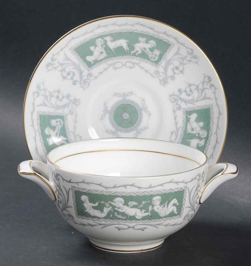 Revelry Green (Smooth) Flat Cream Soup Bowl & Saucer Set by Coalport-1