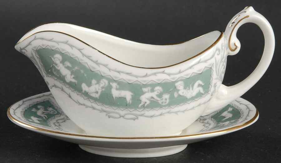 Revelry Green (Smooth) Individual Gravy Boat & Plate by Coalport-1
