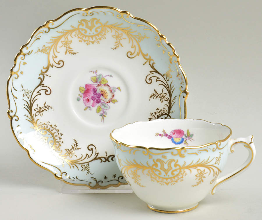 Sandringham Light Blue (Gold Trim) Footed Cup & Saucer Set by Coalport-1