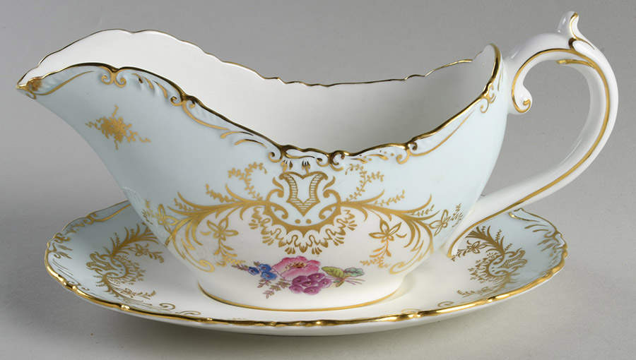 Sandringham Light Blue (Gold Trim) Gravy Boat & Underplate by Coalport-1