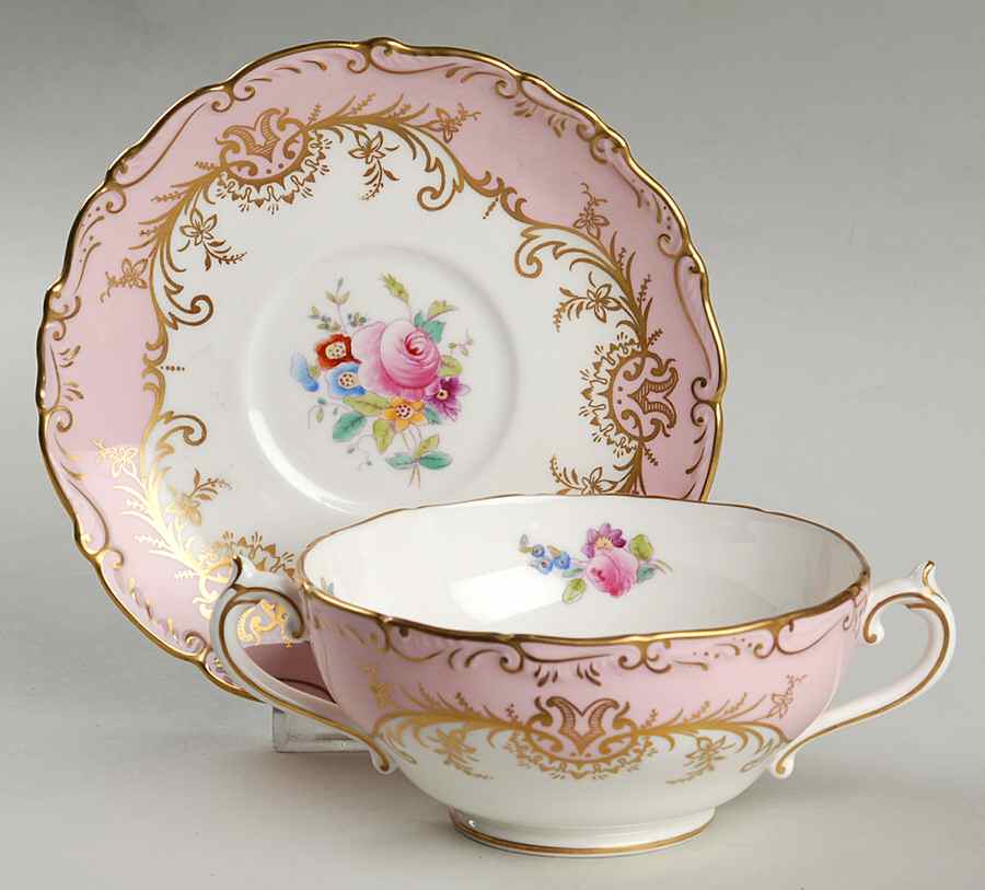 Sandringham Pink Footed Cream Soup Bowl & Saucer Set by Coalport-1