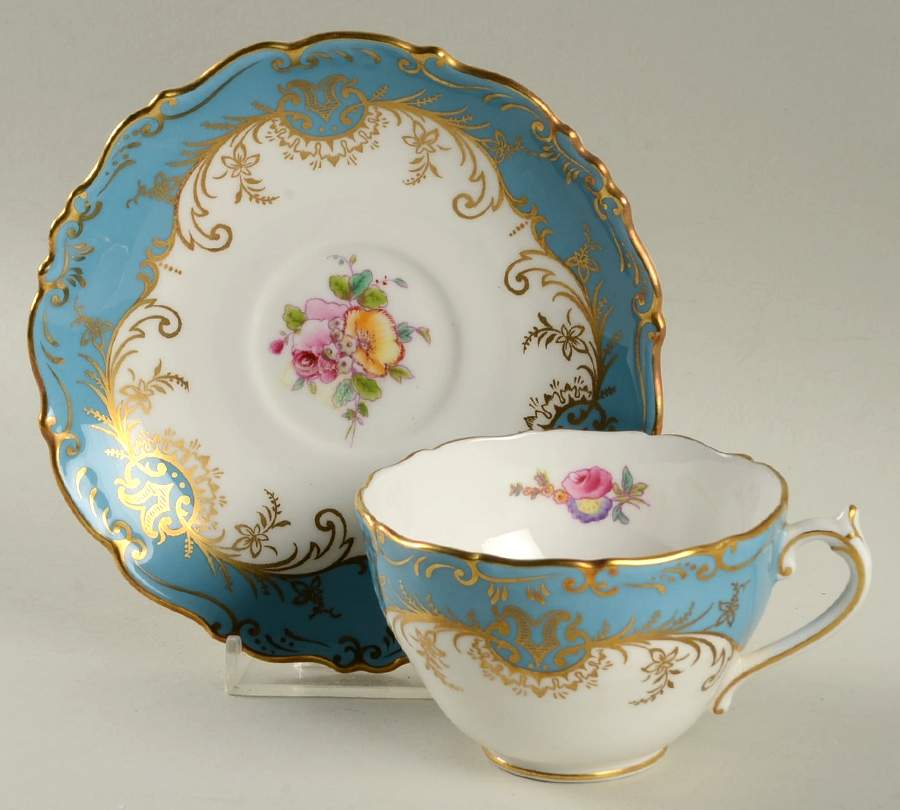 Sandringham Turquoise Footed Cup & Saucer Set by Coalport-1