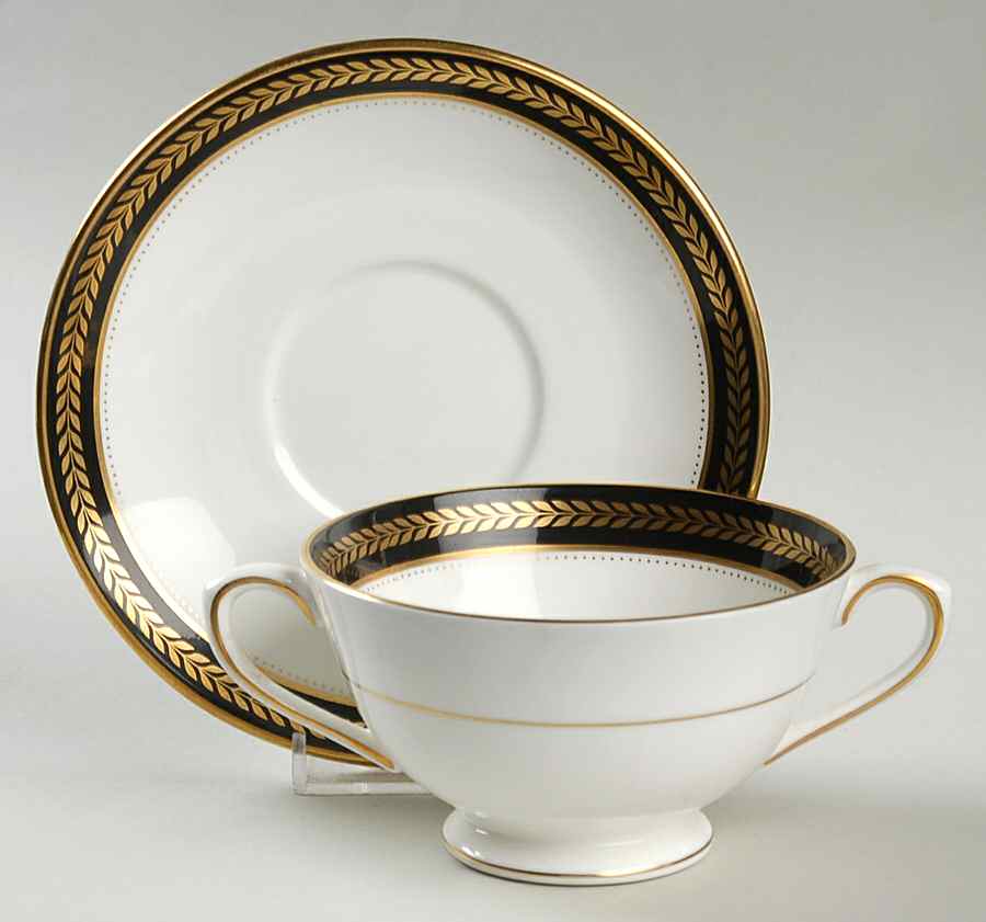 Sable Wheat Footed Cream Soup Bowl & Saucer Set by Coalport-1