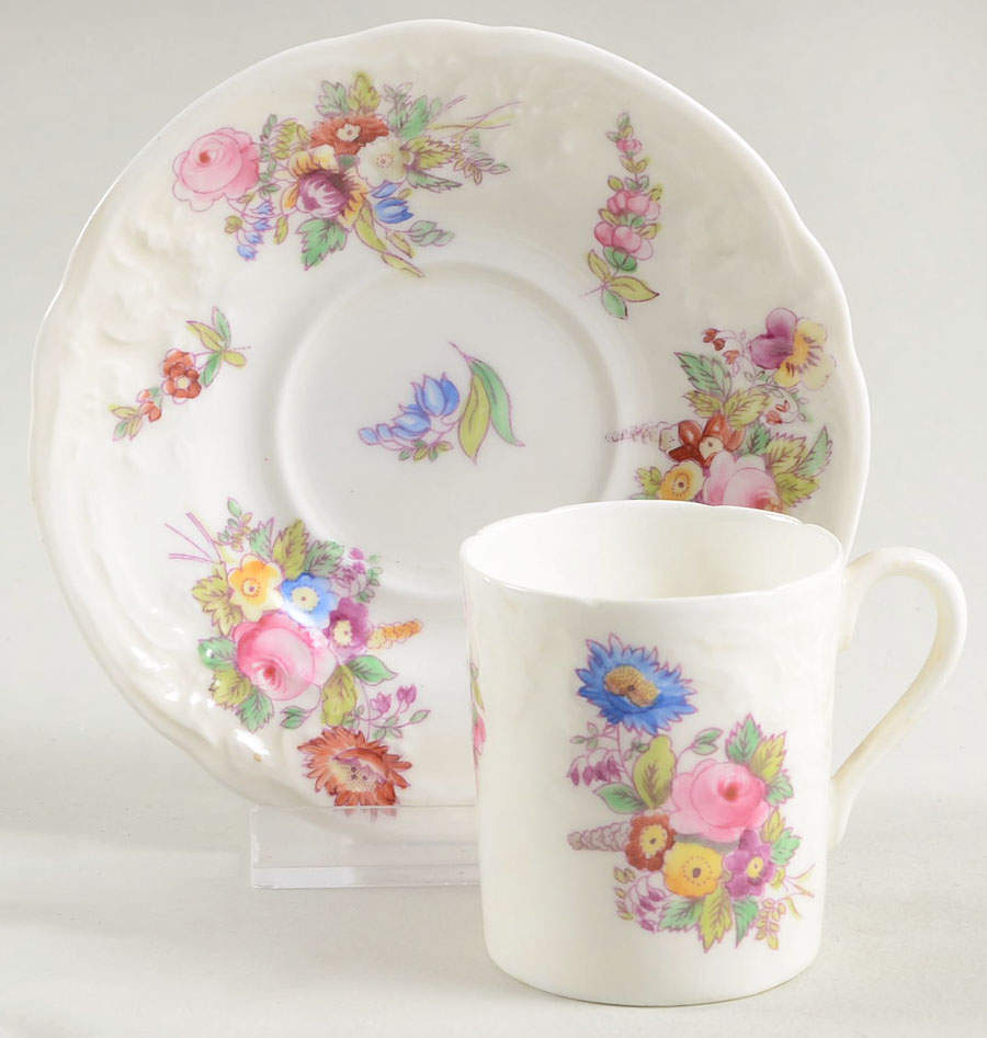 Sevres Group (Embossed, No Trim) Flat Demitasse Cup & Saucer Set by Coalport-1