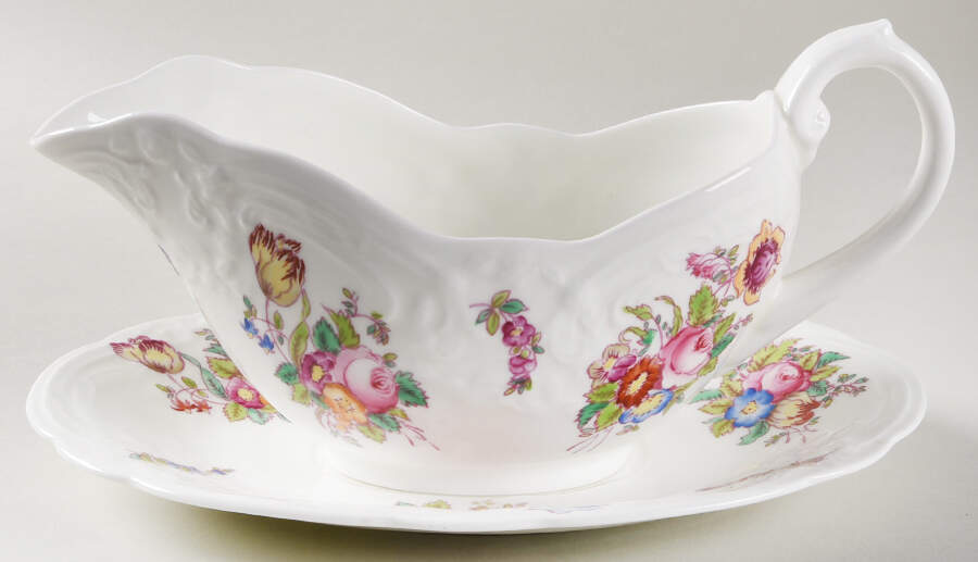 Sevres Group (Embossed, No Trim) Gravy Boat & Underplate by Coalport-1