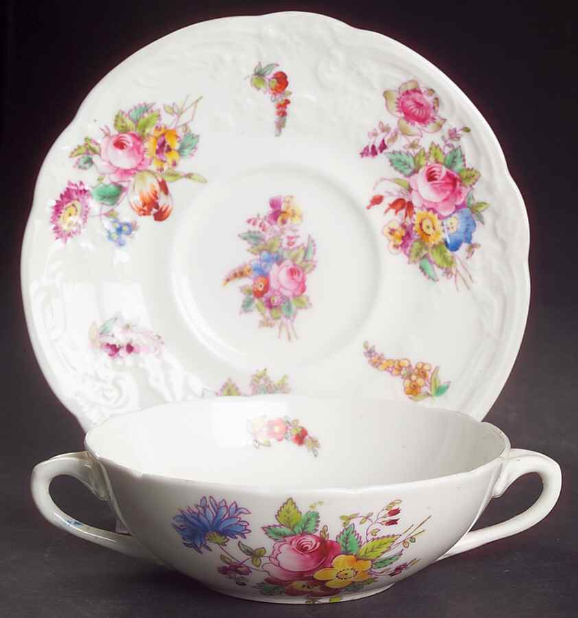 Sevres Group (Embossed, No Trim) Flat Cream Soup Bowl & Saucer Set by Coalport-1