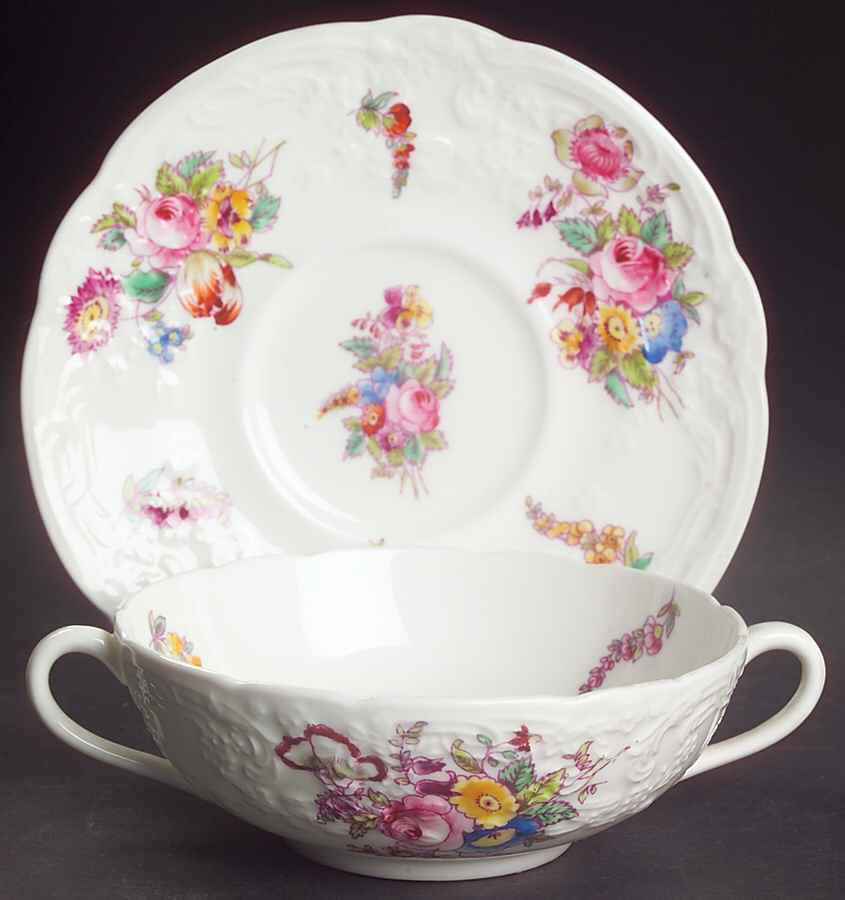 Sevres Group (Embossed, No Trim) Flat Cream Soup Bowl & Saucer Set by Coalport-1
