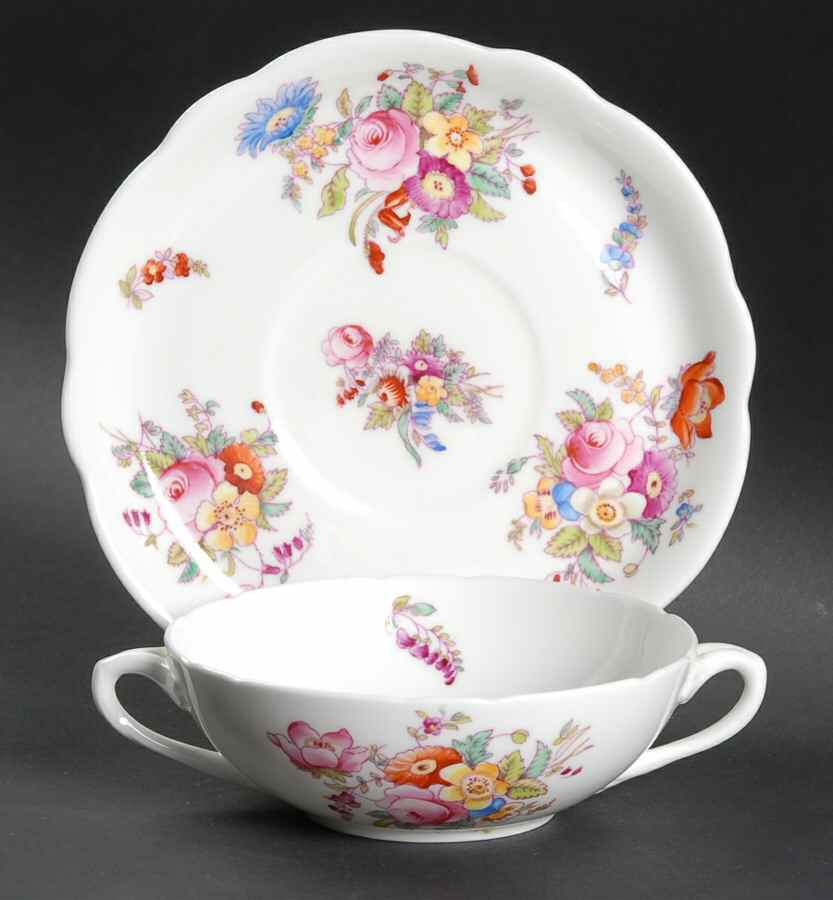 Sevres Group (No Embossing, Gold Trim) Flat Cream Soup Bowl & Saucer Set by Coalport-1