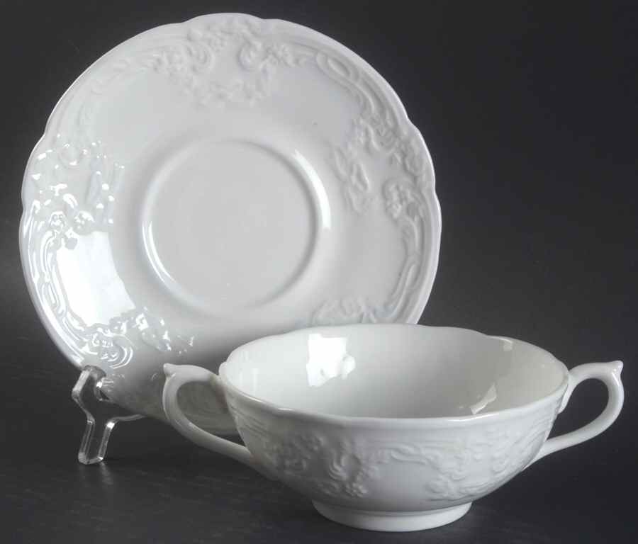 Sevres White Footed Cream Soup Bowl & Saucer Set by Coalport-1