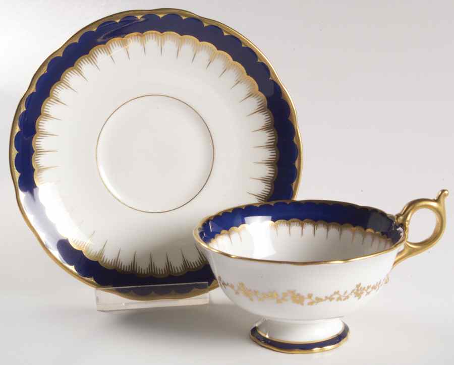 Spearpoint Cobalt Footed Cup & Saucer Set by Coalport-1
