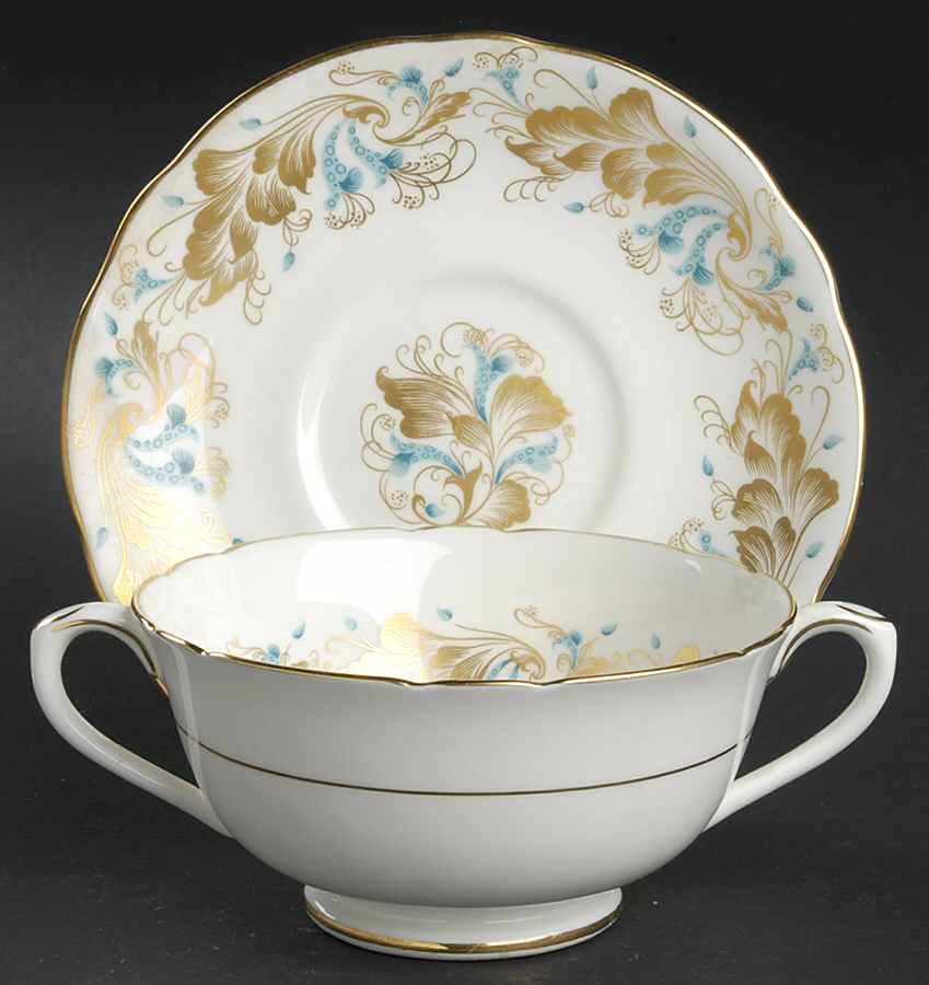 Strange Orchid (White Background) Footed Cream Soup Bowl & Saucer Set by Coalport-1