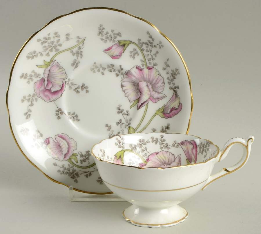 Sweet Pea Footed Cup & Saucer Set by Coalport-1