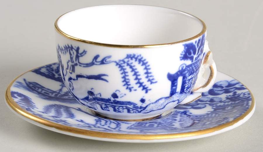 Willow Miniature Cup and Saucer Set by Coalport-1