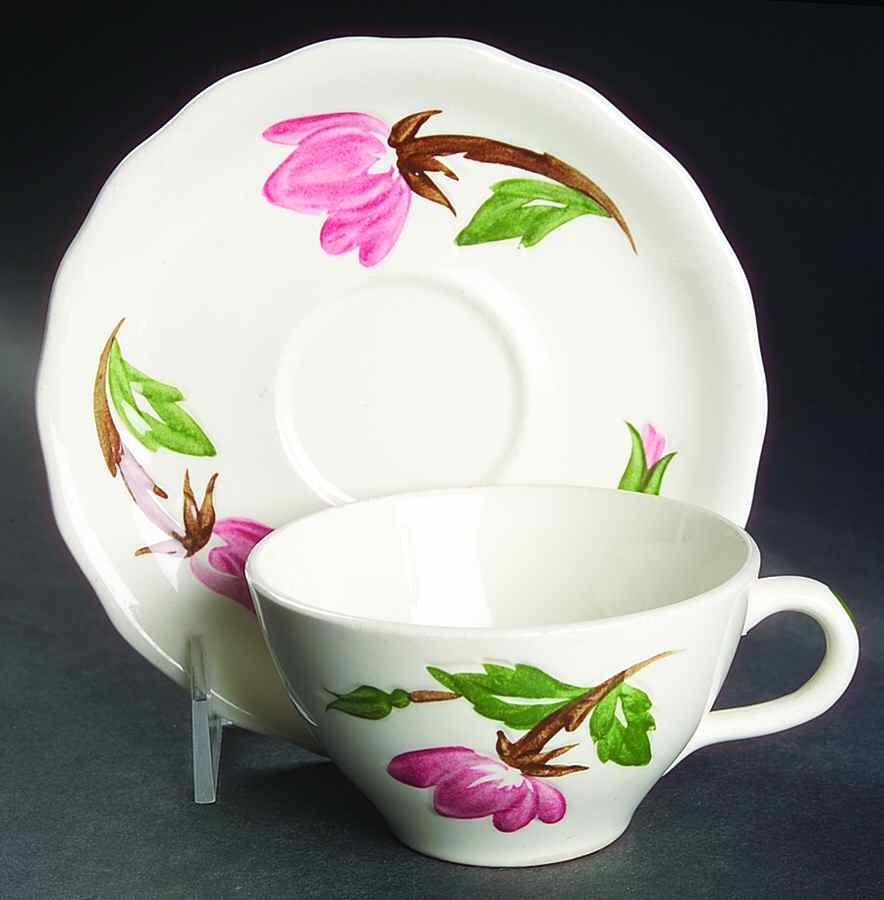 Green Arbor (Cream) Flat Cup & Saucer Set by Continental Kilns-1