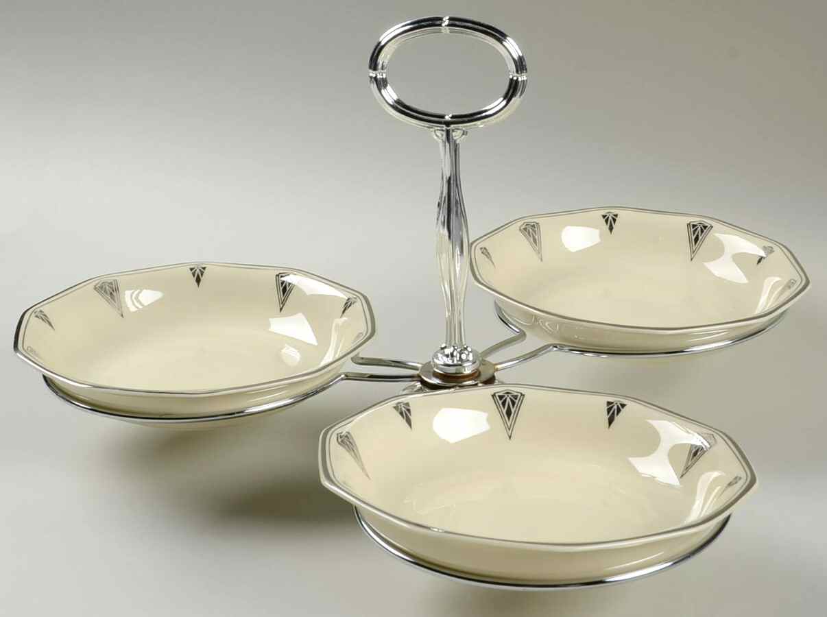Deauville (Cream, 10 Sided) 7" x 12" 3-Part Relish & Metal Stand (FR) HC by Community-1