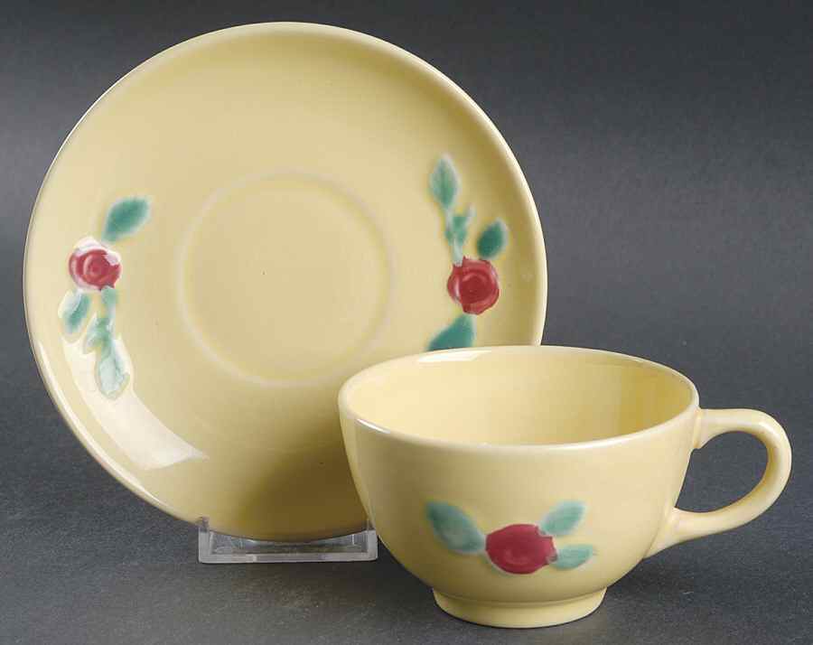 Rosebud Flat Cup & Saucer Set by Coors Pottery-1