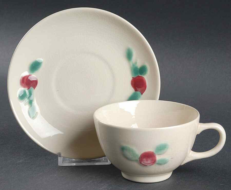 Rosebud Flat Cup & Saucer Set by Coors Pottery-1