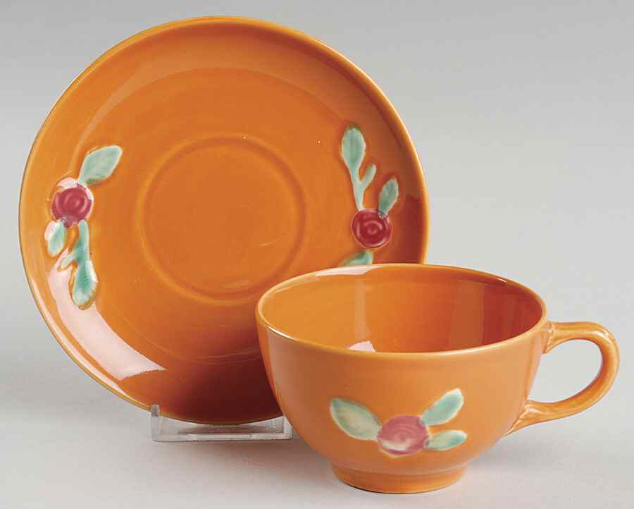 Rosebud Flat Cup & Saucer Set by Coors Pottery-1