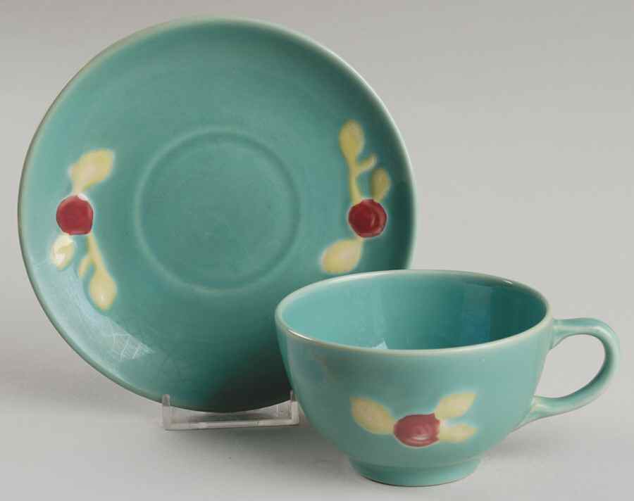Rosebud Flat Cup & Saucer Set by Coors Pottery-1