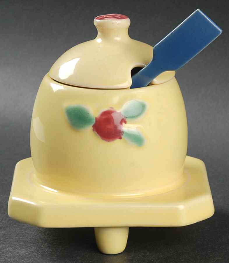 Rosebud Honey Pot with Lid and Spoon/Dipper by Coors Pottery-1