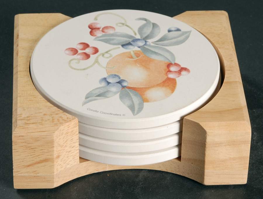Abundance (Corelle) Round (Thirsty) Stone Coaster with Holder - Set of 4 by Corning Corelle-1