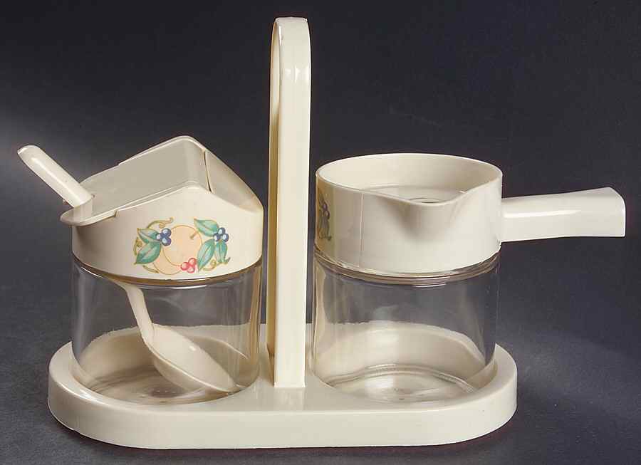 Abundance (Corelle) Glass Creamer & Sugar w/Plastic Lids,Spoon & Tray by Corning Corelle-1