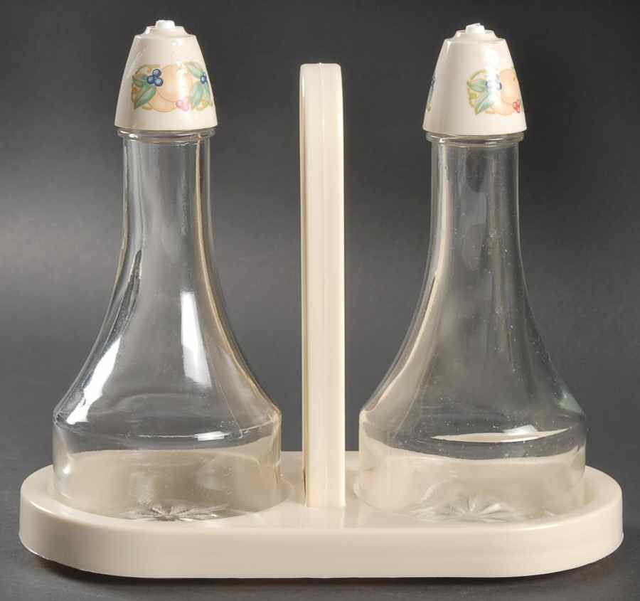 Abundance (Corelle) 2 Oil/Vinegar Cruets with Stoppers on Tray by Corning Corelle-1