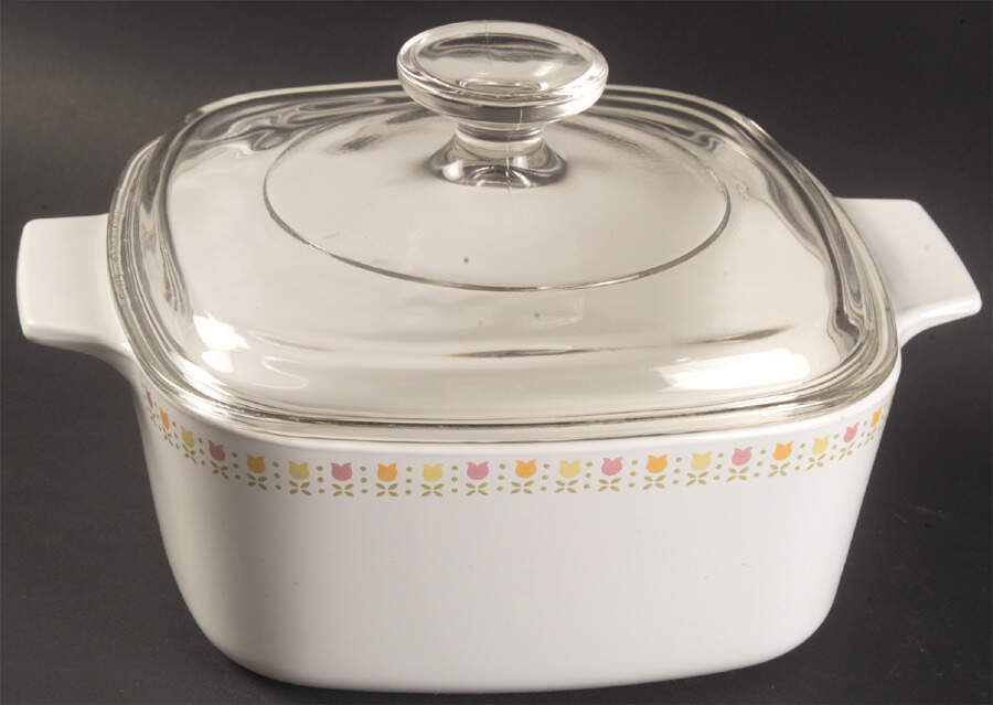 April Tulip Multicolor 1.5 Quart Square Casserole with Lid by Corning Corelle-1
