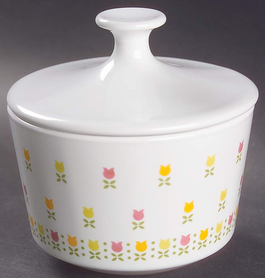 April Tulip Multicolor Sugar Bowl & Lid by Corning Corelle-1