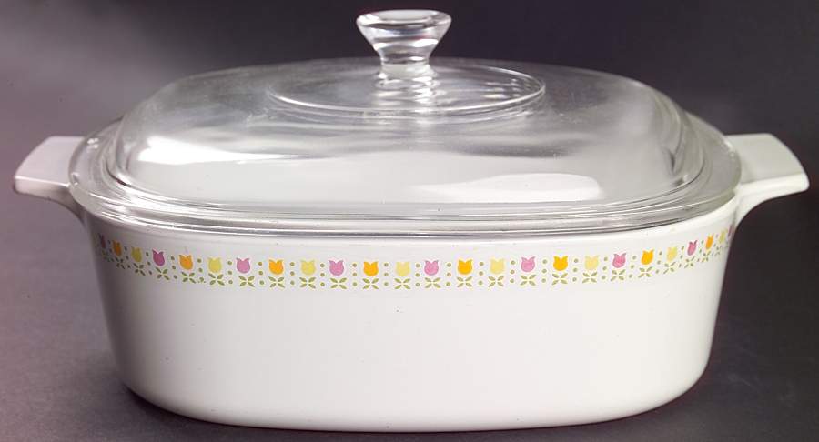 April Tulip Multicolor 2 Quart Square Casserole with Lid by Corning Corelle-1