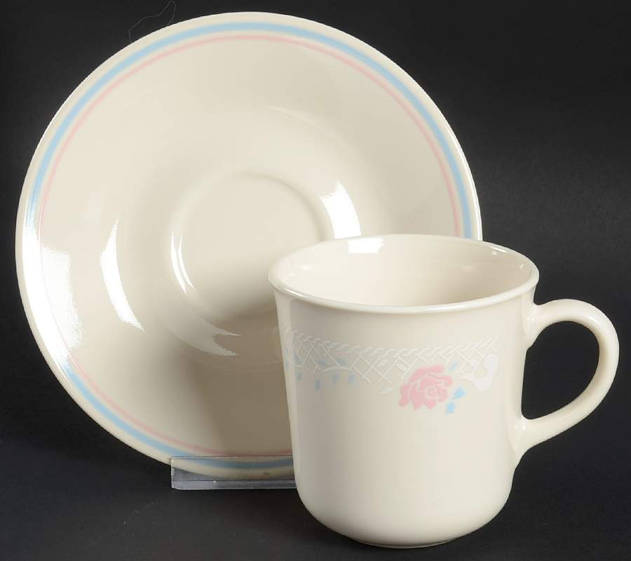 Blossoms In Lace (Corelle) Flat Cup & Saucer Set by Corning Corelle-1