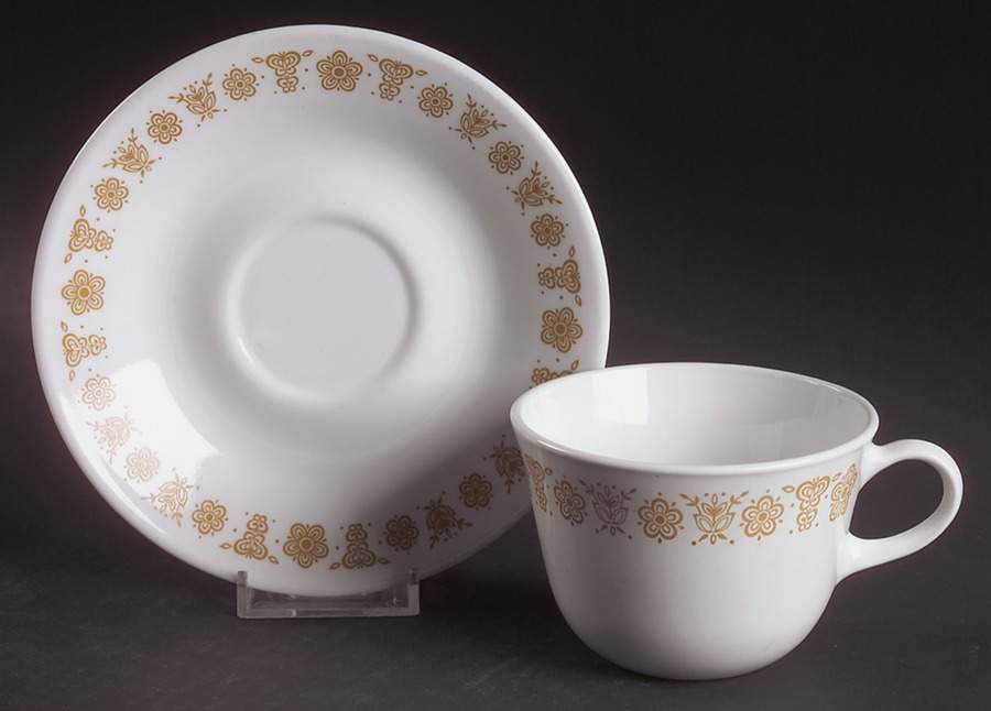 Butterfly Gold (Corelle) Flat Cup & Saucer Set by Corning Corelle-1