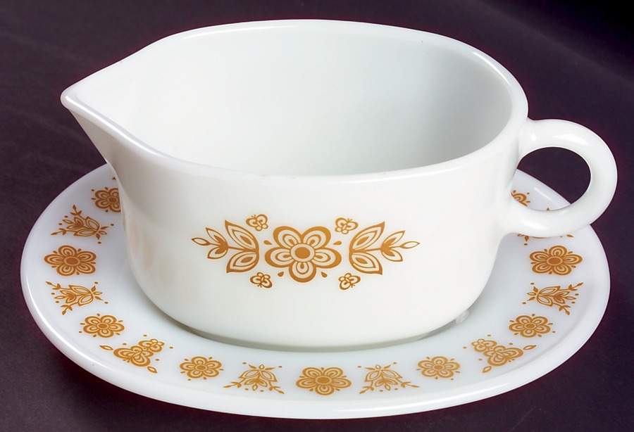 Butterfly Gold (Corelle) Gravy Boat & Underplate by Corning Corelle-1