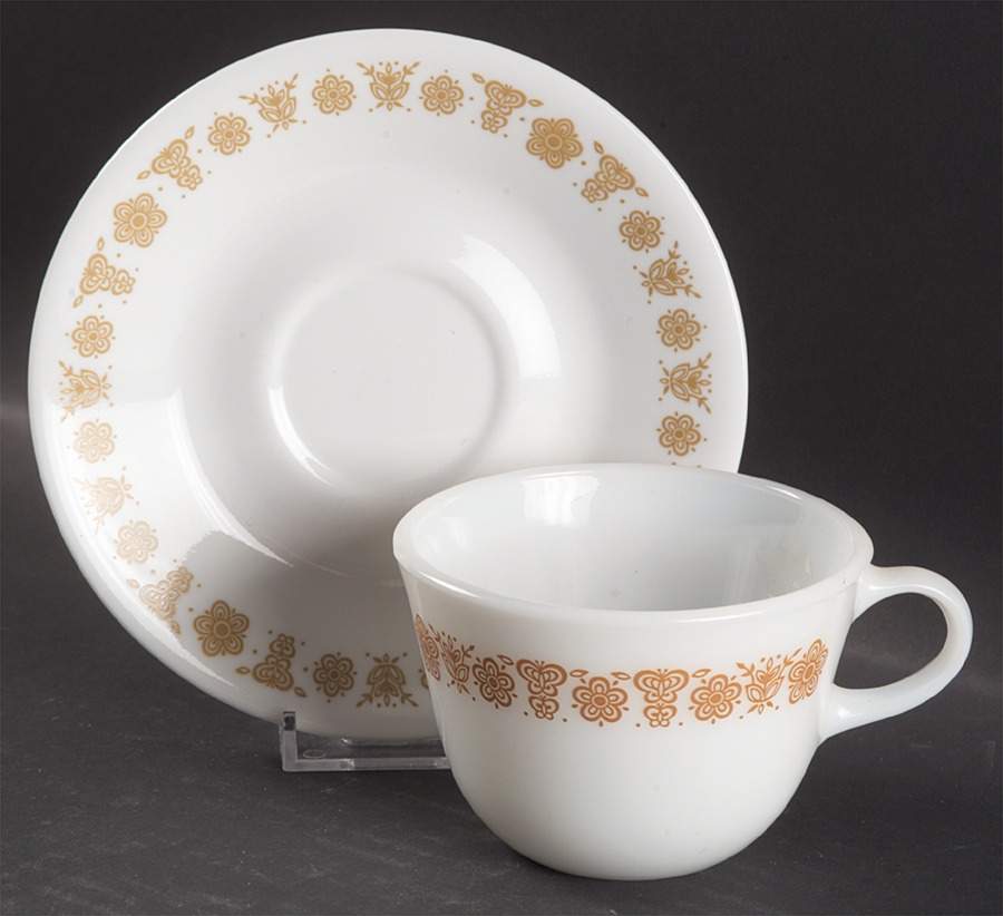 Butterfly Gold (Corelle) Flat Cup & Saucer Set by Corning Corelle-1