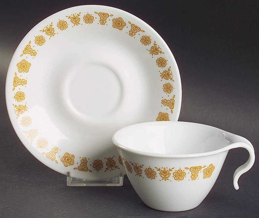 Butterfly Gold (Corelle) Flat Cup & Saucer Set by Corning Corelle-1