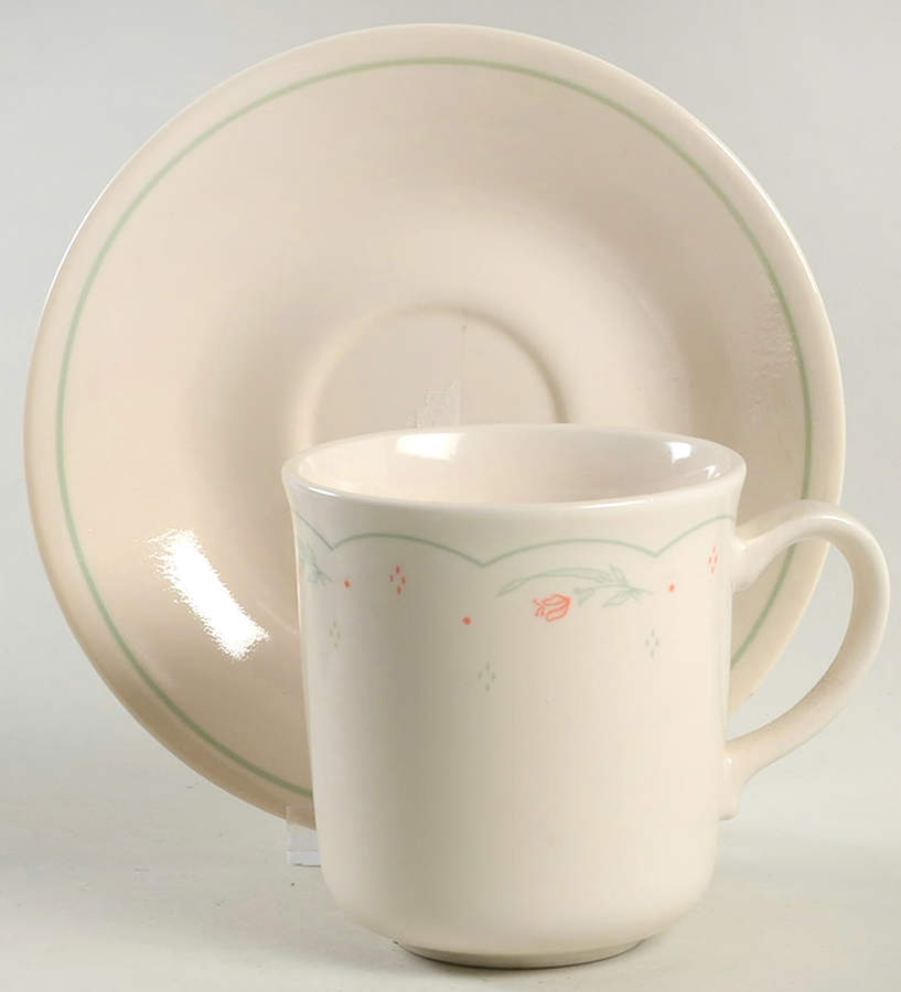 Calico Rose (Corelle) Flat Cup & Saucer Set by Corning Corelle-1