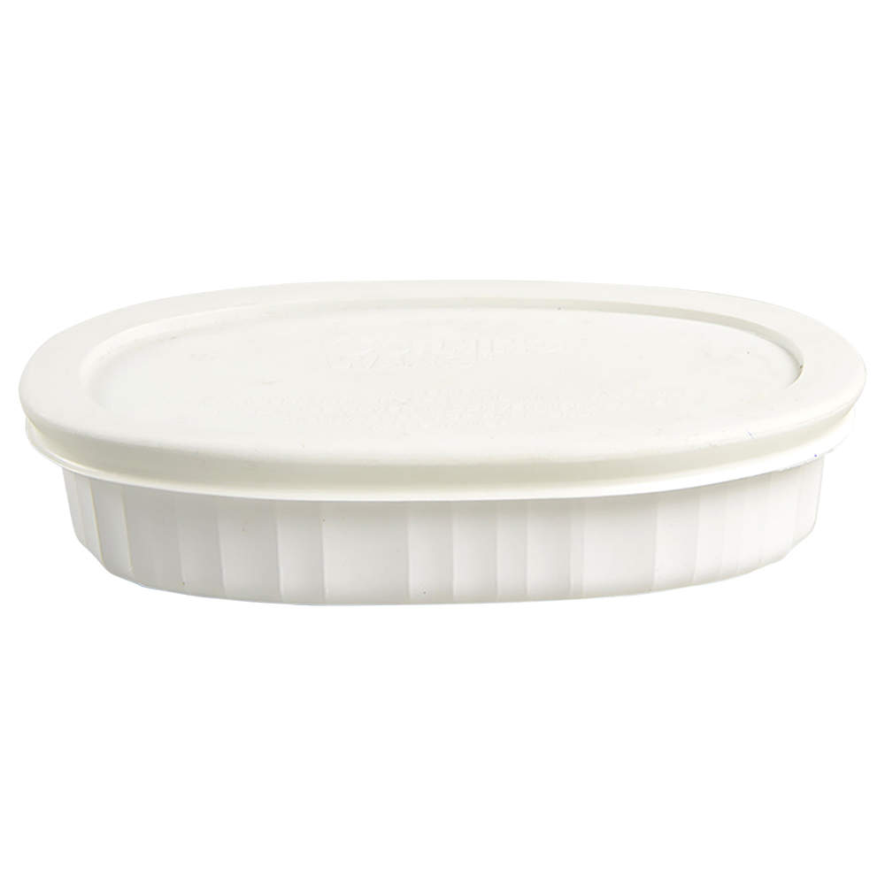 French White Oval Individual Casserole & Plastic Lid by Corning Corelle-1