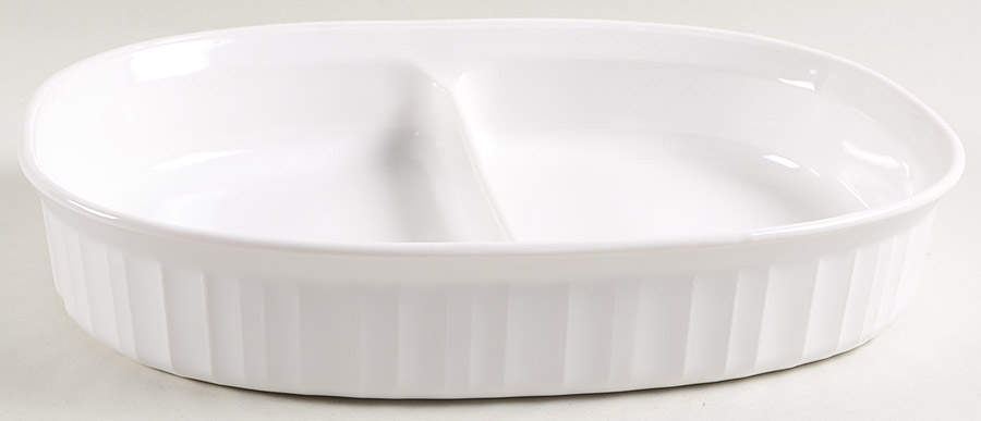 French White 1.5 Qt Oval Covered Divided Casserole No Lid by Corning Corelle-1