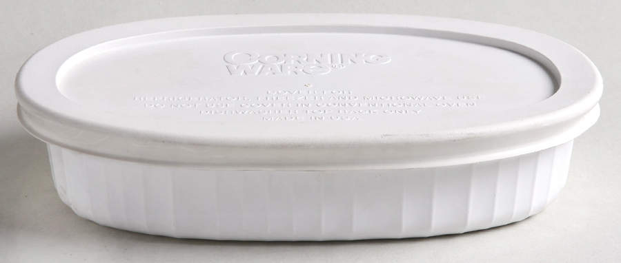 French White Non Stick Oval Individual Casserole & Plastic Lid by Corning Corelle-1