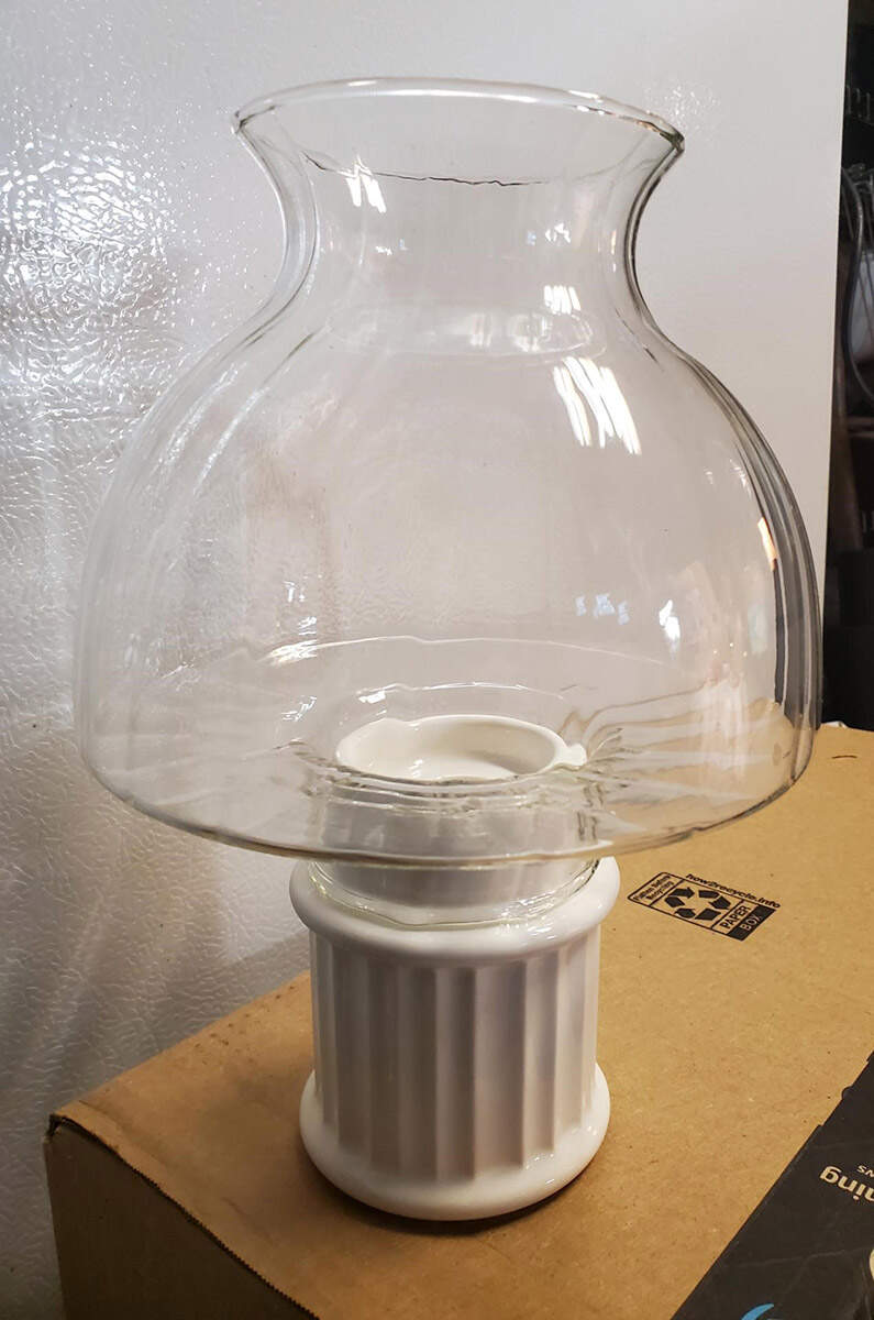 French White Hurricane Lamp & Globe by Corning Corelle-1
