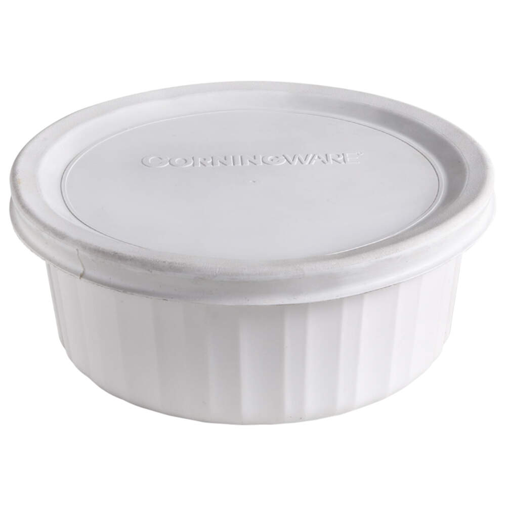 French White Individual Casserole & Plastic Lid by Corning Corelle-1