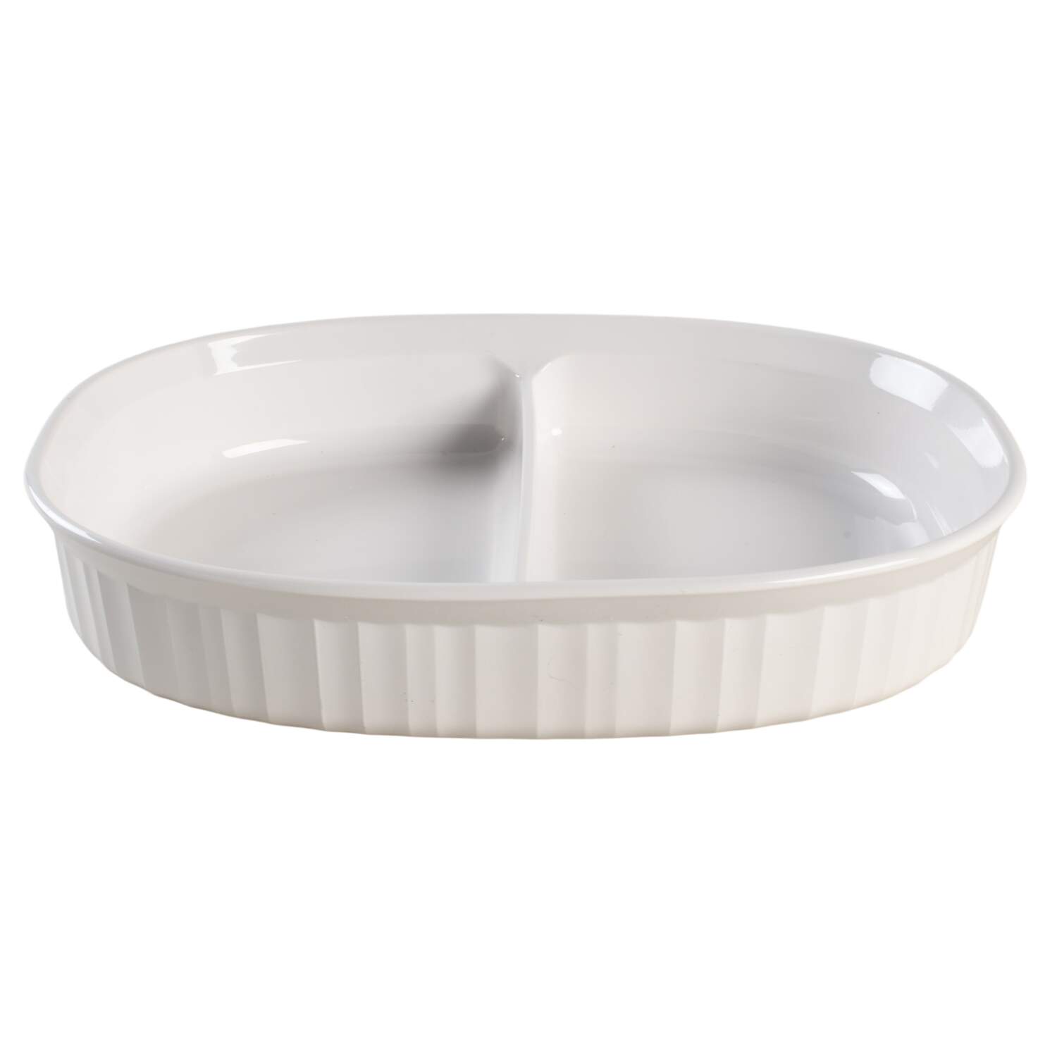 French White 2 Qt Oval Divided Casserole No Lid by Corning Corelle-1