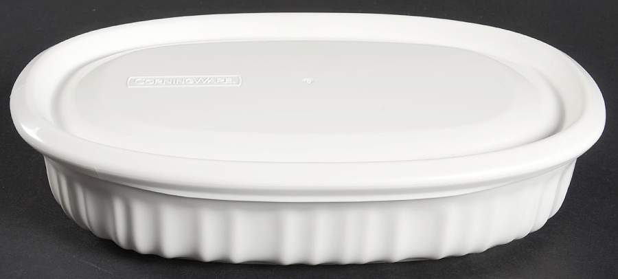 French White Oval Individual Casserole & Plastic Lid by Corning Corelle-1