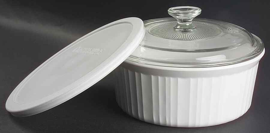 French White 2.5 Qt Round Casserole with Glass & Plastic Lids by Corning Corelle-1