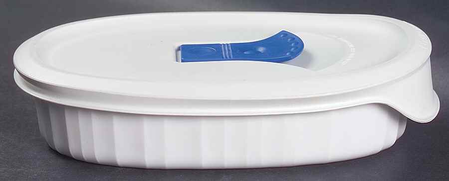 French White Oval Individual Casserole & Vented Plastic Lid by Corning Corelle-1