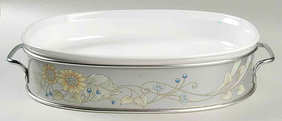French White 12" Oval Baker with Metal Stand by Corning Corelle-1