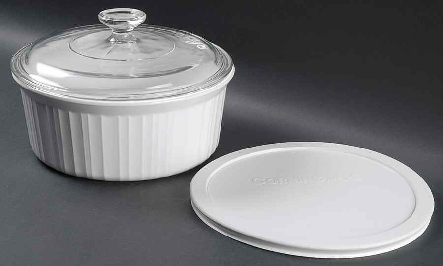 French White 2.5 Qt Round Casserole with Glass & Plastic Lids by Corning Corelle-1