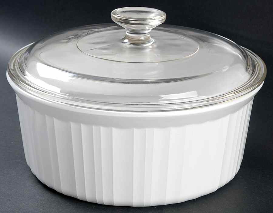 French White 2.5 Qt Teflon Round Covered Casserole by Corning Corelle-1