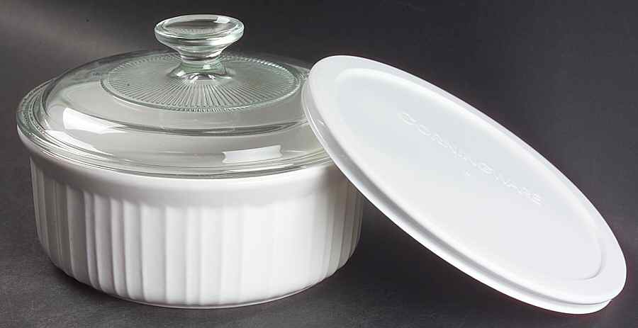 French White 1.50 Qt Rd Covered Casserole w/Glass & Plastic Lid by Corning Corelle-1