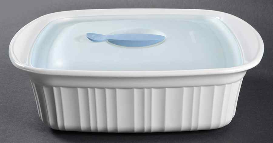 French White 8" Square Baker & Tabless Plastic Storage Cover by Corning Corelle-1
